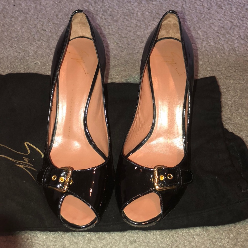 Giuseppe Zanotti patent leather open toe heels